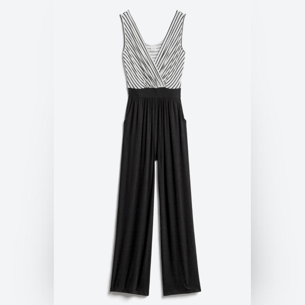 Kaileigh Lantana Knit Black and White Striped Jumpsuit